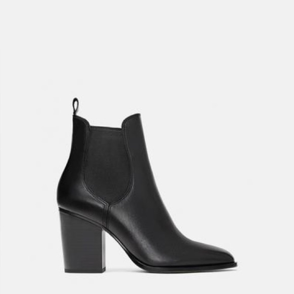 Zara Black Leather Ankle Boots
